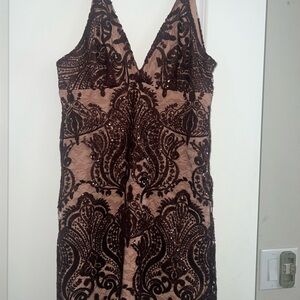 Free People Elegant Maroon and Tan Lace Dress